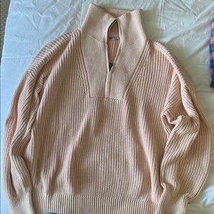 Faherty Ribbed Half‑Zip Sweater in Pale Pink